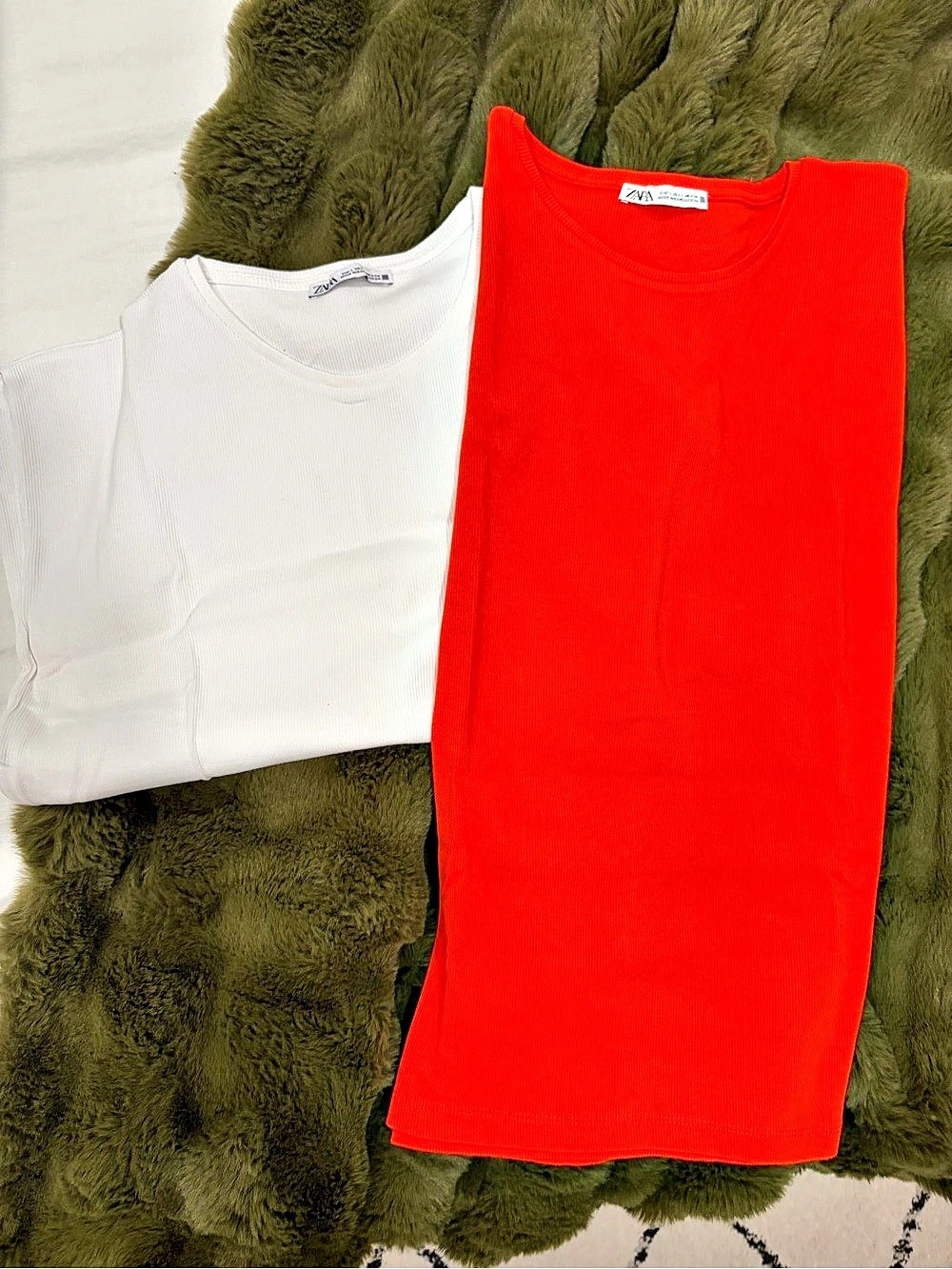 Zara Ribbed Tank Tops in Red & White Like New